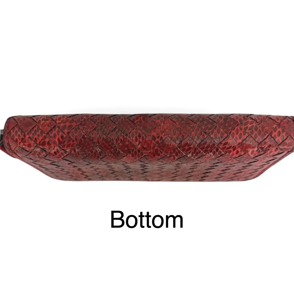 Bottega Veneta Intrecciato Python Zip Around Wallet Red Exotic Leather Box Dusty